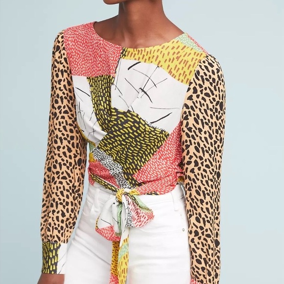 Blink London Leopard Patchwork wrap Blouse - Picture 1 of 8